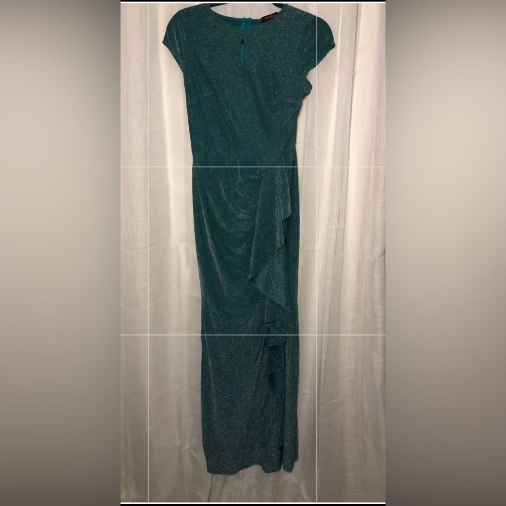 Elegant Teal Glitter Evening Gown size Small NWT